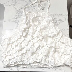 Vestique White Ruffled Swim Top